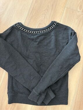 All Saints Black Crewneck Sweater with Chain Trim